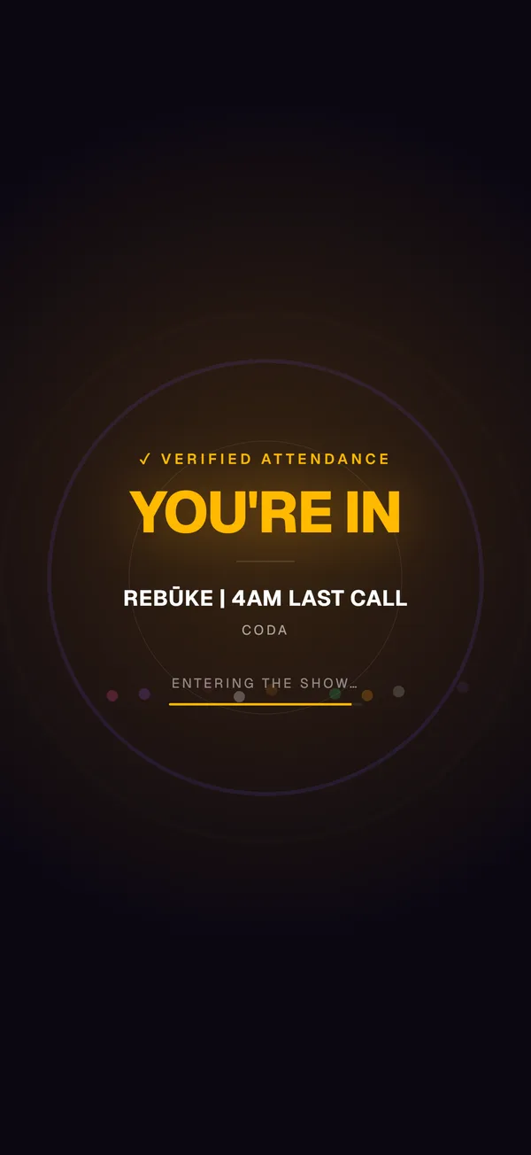 Checking in at a show on OutTwo: verified attendance, entering the show room